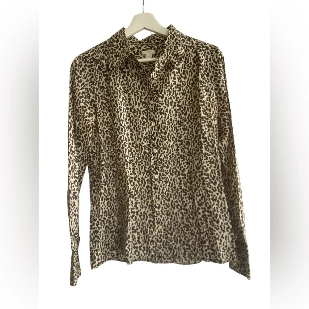 J. Crew Leopard Print Button Up Casual Cotton Shirt Size 10